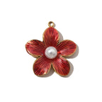 Red pearl-center blossom charm from a three-piece set