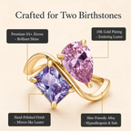 Two stone birthstone ring craftsmanship with 18K gold plating and 3A+ zircon