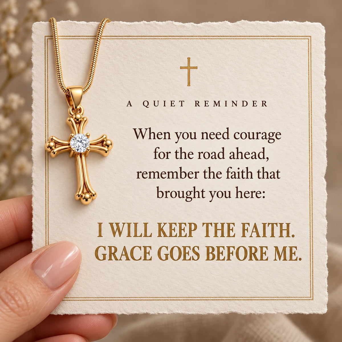 Heritage Cross Necklace — Faith Worth Keeping devotional card