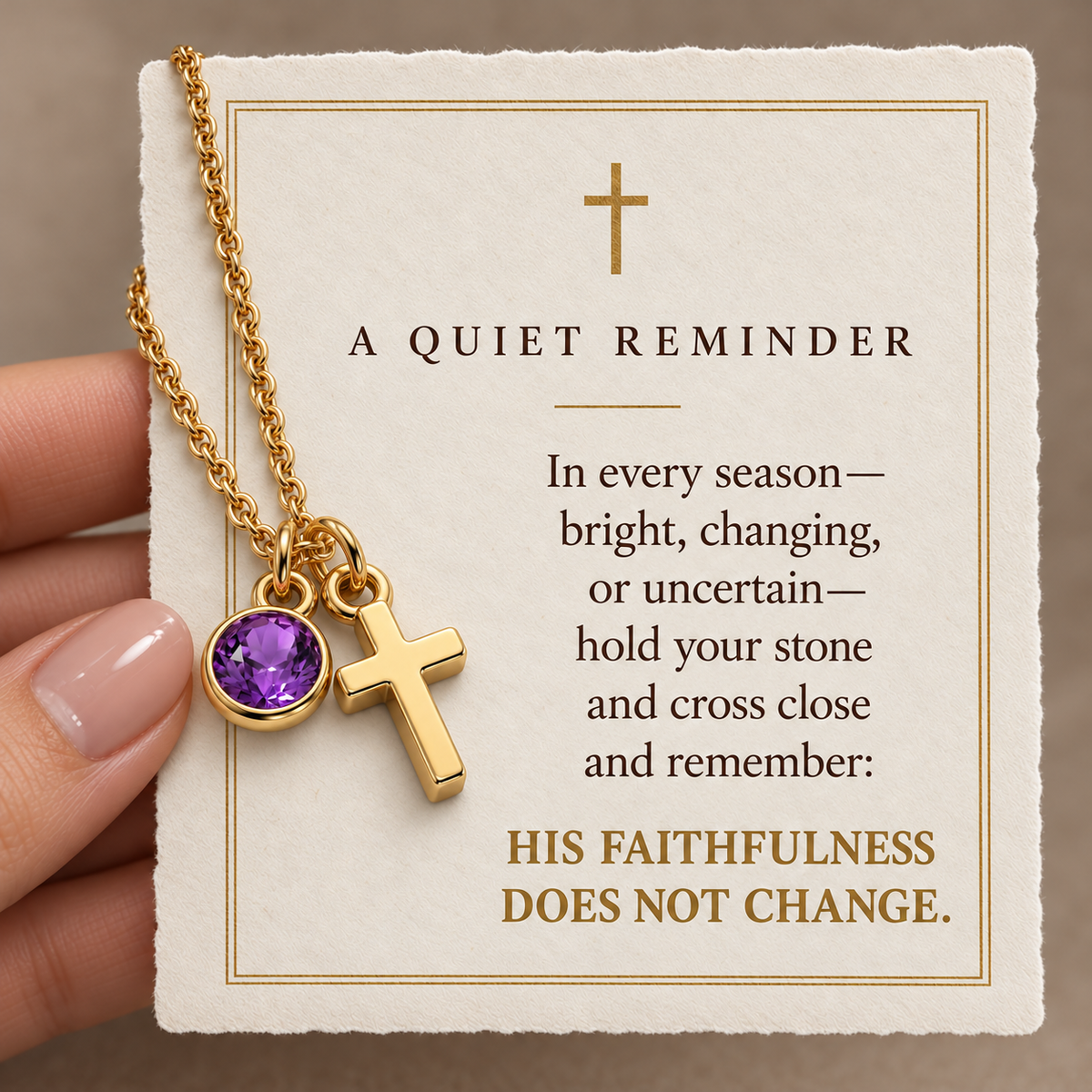 Birthstone Grace Cross Necklace devotional card