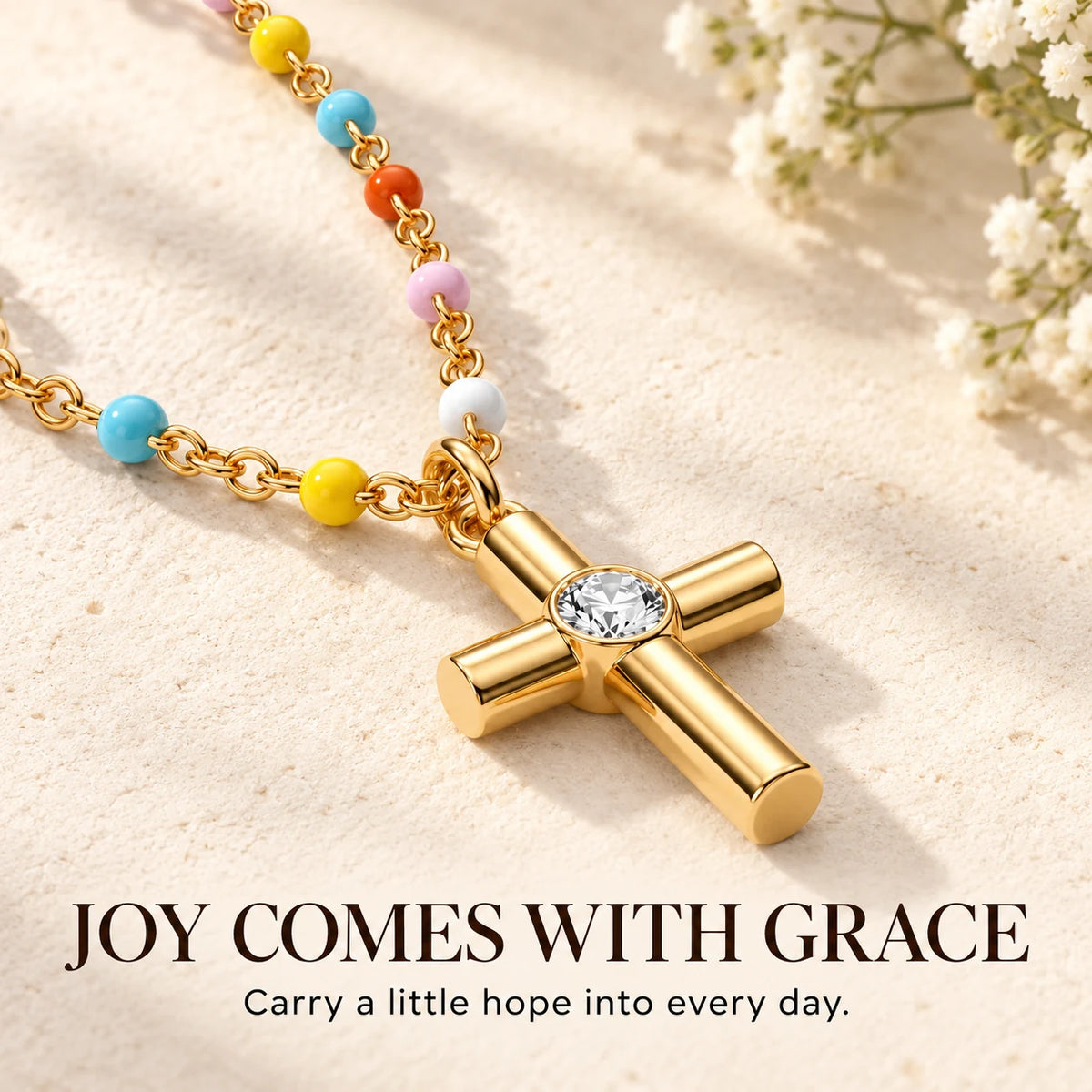Joyful Grace Cross Necklace — Joy Comes With Grace emotional thumbnail