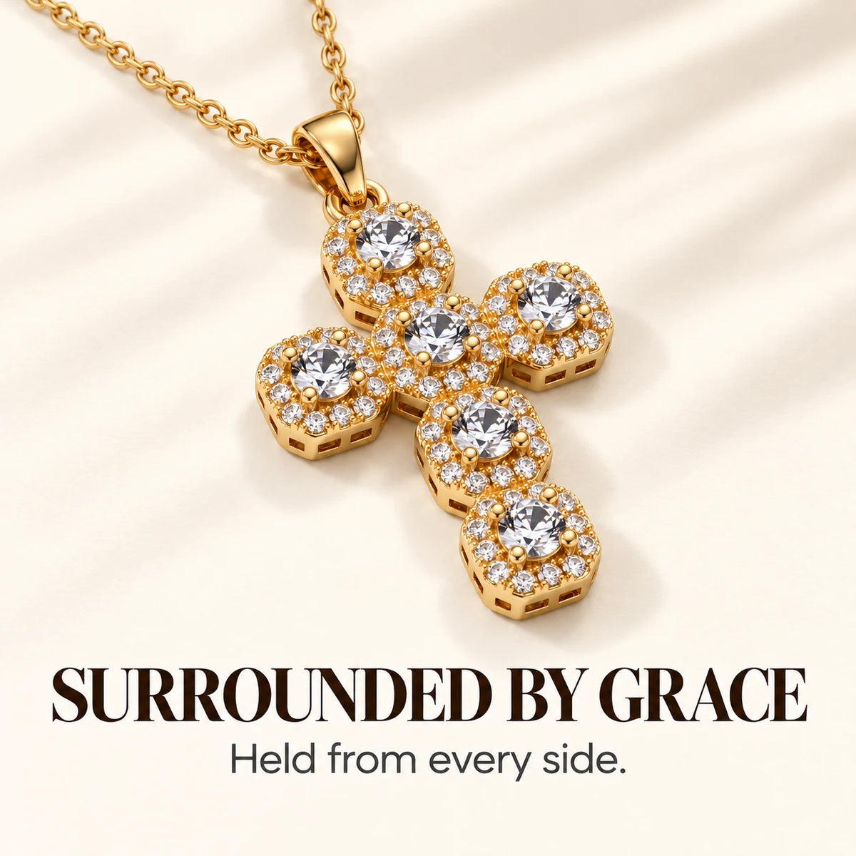 Halo Stone Cross Necklace — Surrounded by Grace emotional reminder