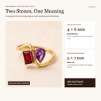 Two stone birthstone ring dimensions with 4 by 6 mm square and 5 by 7 mm pear stones
