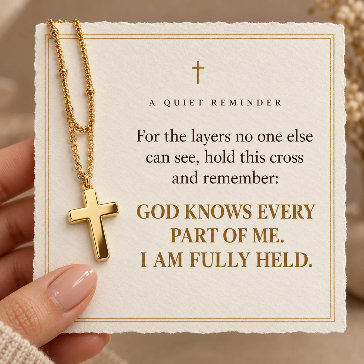 Layered Cross Necklace — Faith in Every Layer devotional card