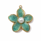 Teal pearl-center blossom charm from a three-piece set