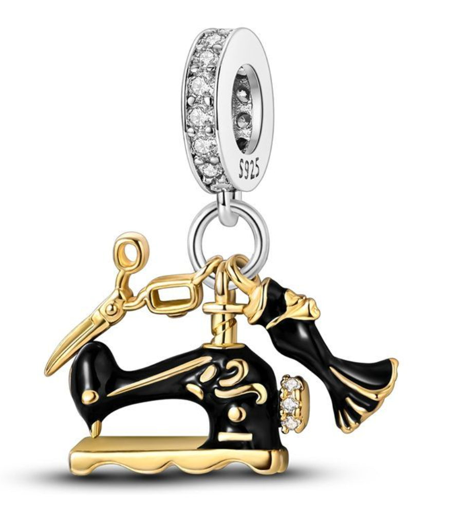 CALEO Charm - Gold Sewing Machine & Scissors