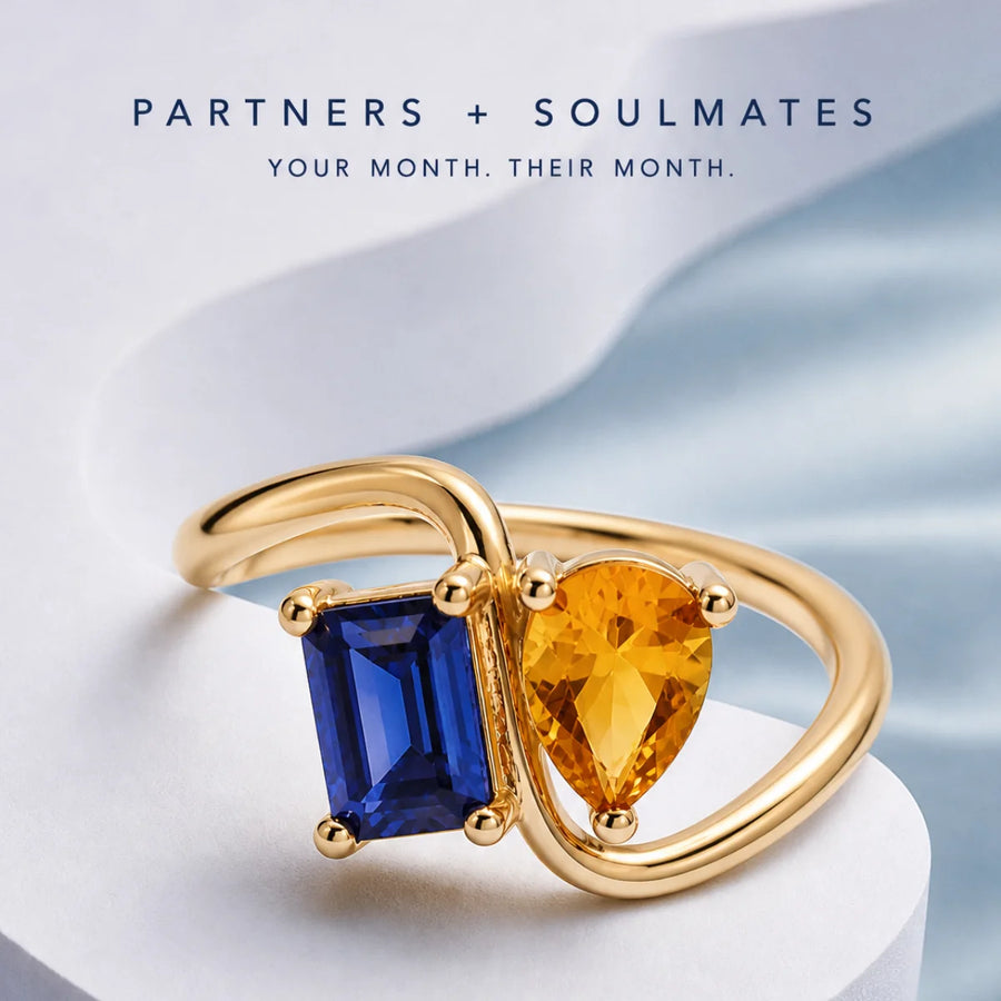 Personalised two birthstone Toi et Moi ring on the hand