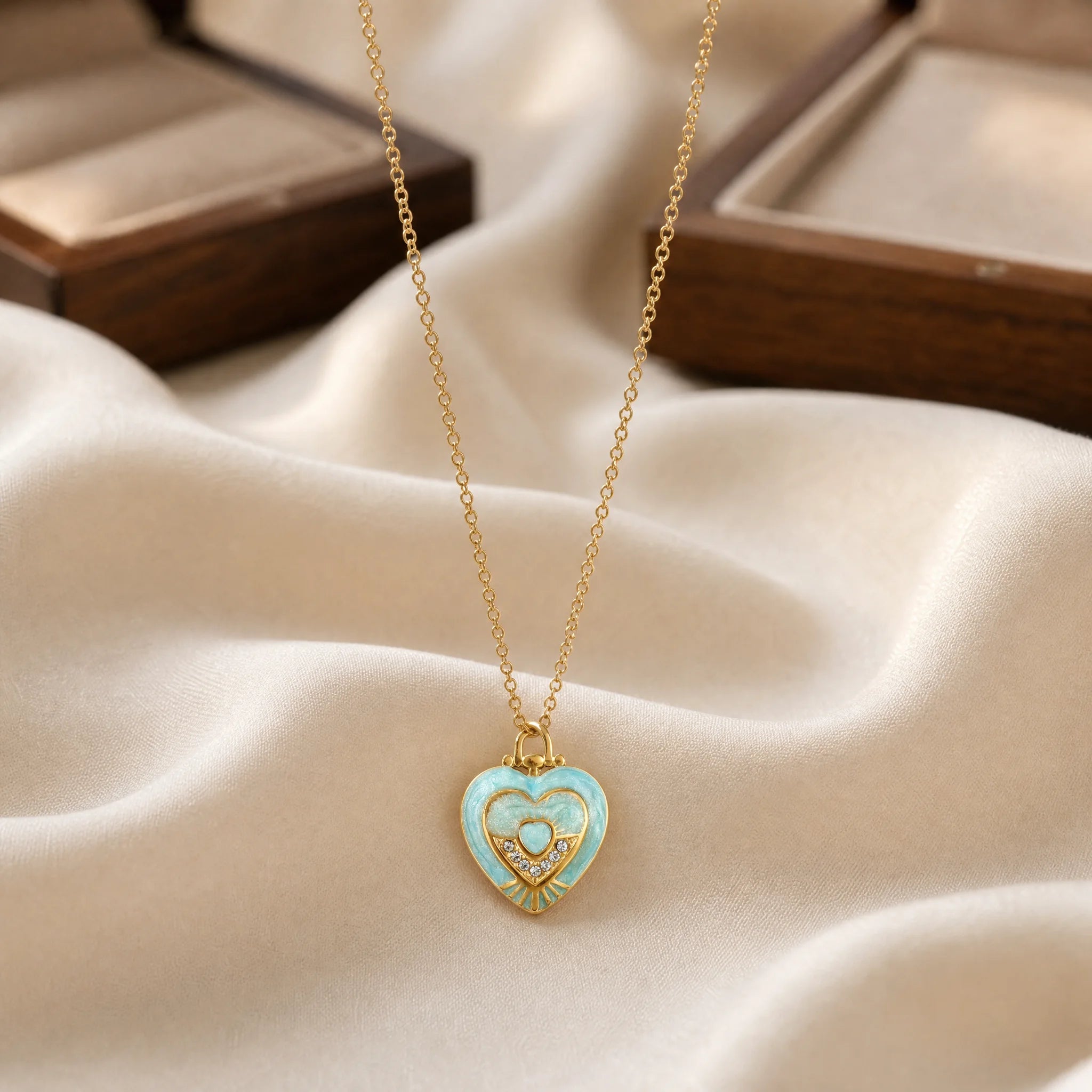 CALEO lifestyle necklace image - Gold Blue Crystal Heart Pendant Charm - 2026-07-22