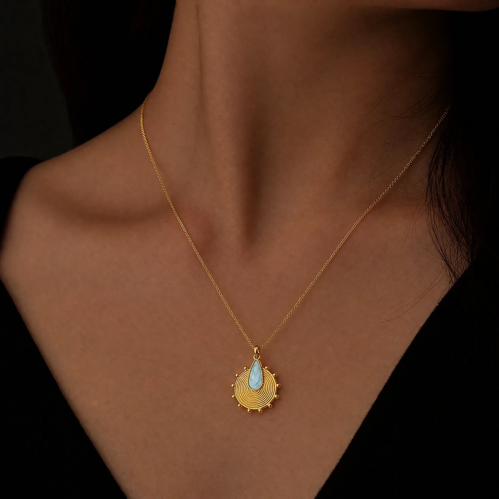 CALEO lifestyle necklace image - Gold Blue Spiral Shell Pendant Charm - 2026-07-22