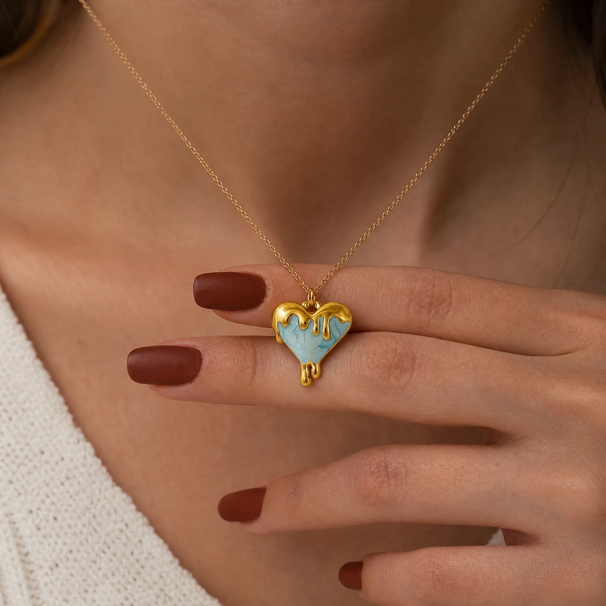 CALEO lifestyle necklace image - Gold Blue Melting Heart Pendant Charm - 2026-07-22