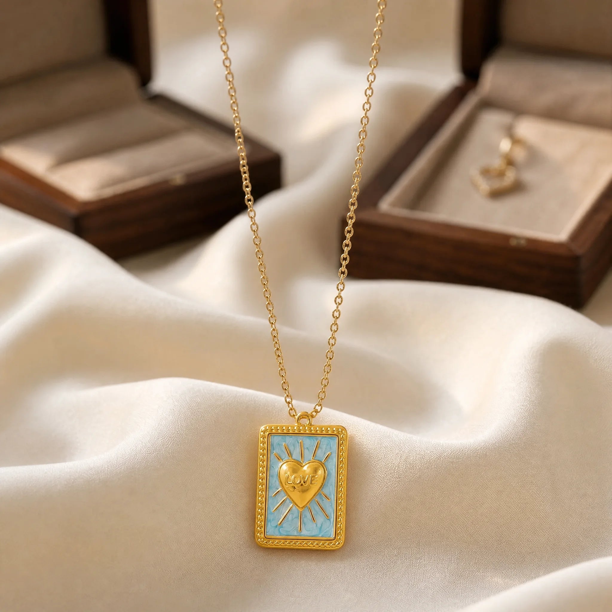 CALEO lifestyle necklace image - Gold Blue Love Heart Tarot Pendant Charm - 2026-07-22