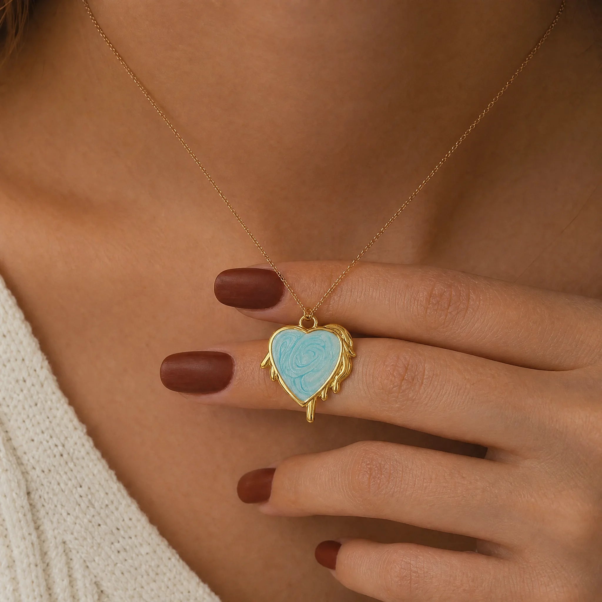 CALEO lifestyle necklace image - Gold Blue Dripping Heart Pendant Charm - 2026-07-22