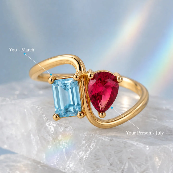 Personalised Two Birthstone Toi et Moi Ring