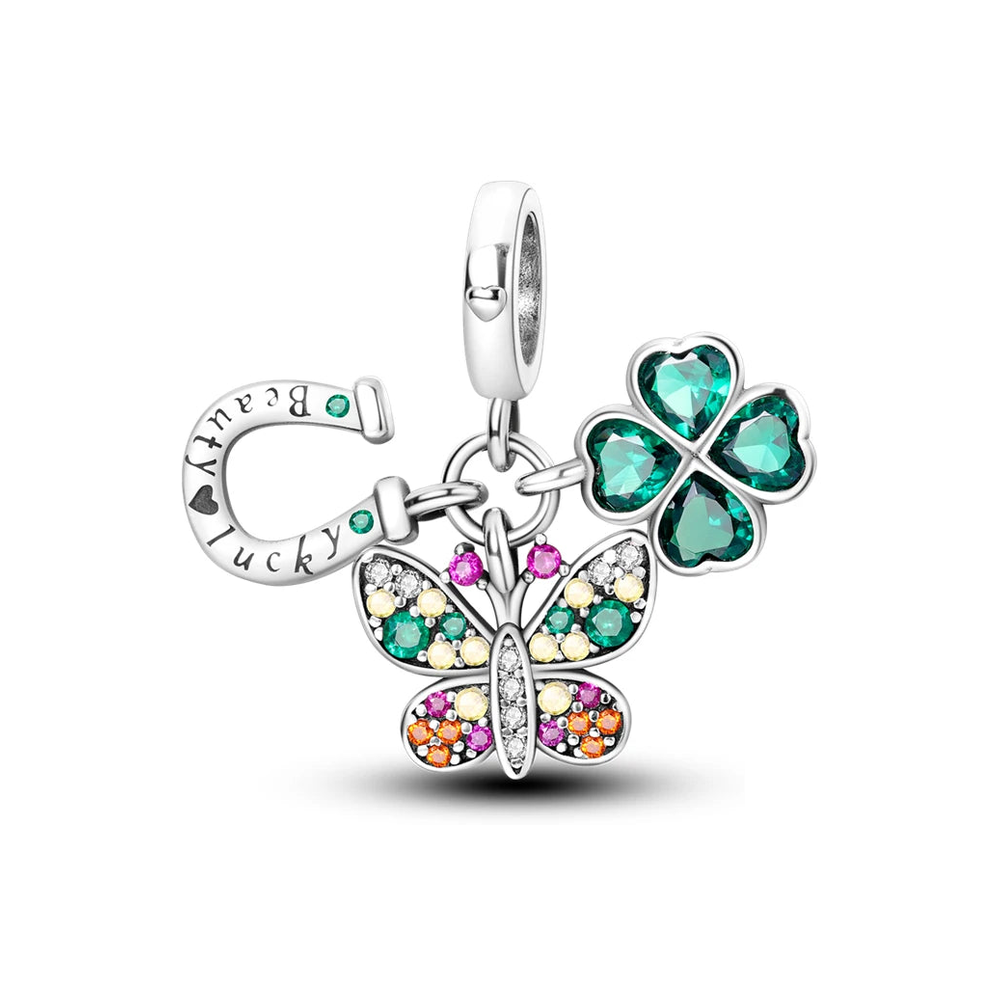 Lucky Four-Leaf Clover Butterfly Dangle Charm clean product thumbnail