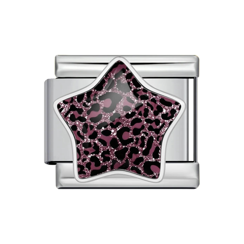 Silver Black & Pink Leopard Star Italian Charm clean product thumbnail