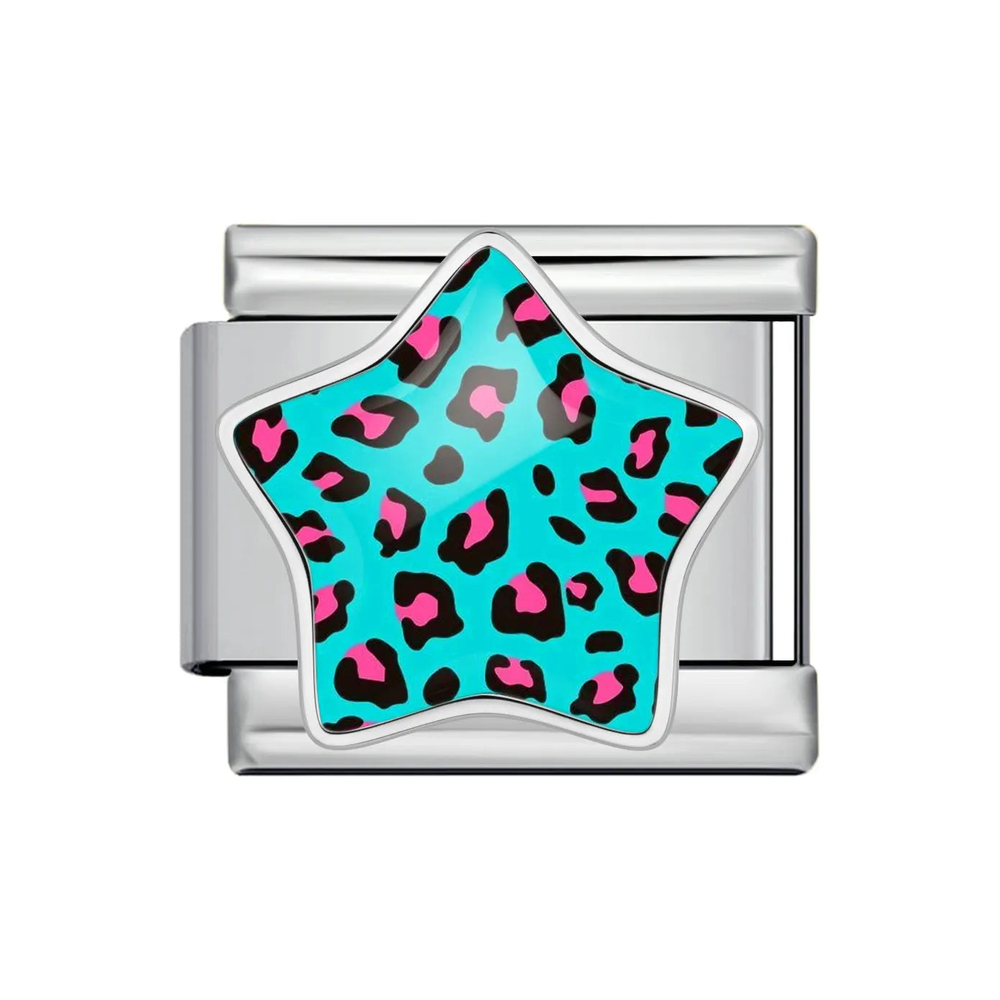Silver Turquoise Pop Leopard Star Italian Charm clean product thumbnail