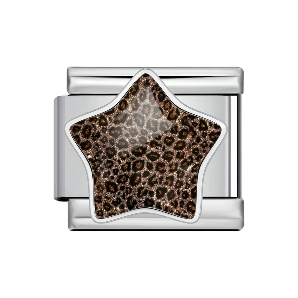 Silver Brown Leopard Star Italian Charm clean product thumbnail