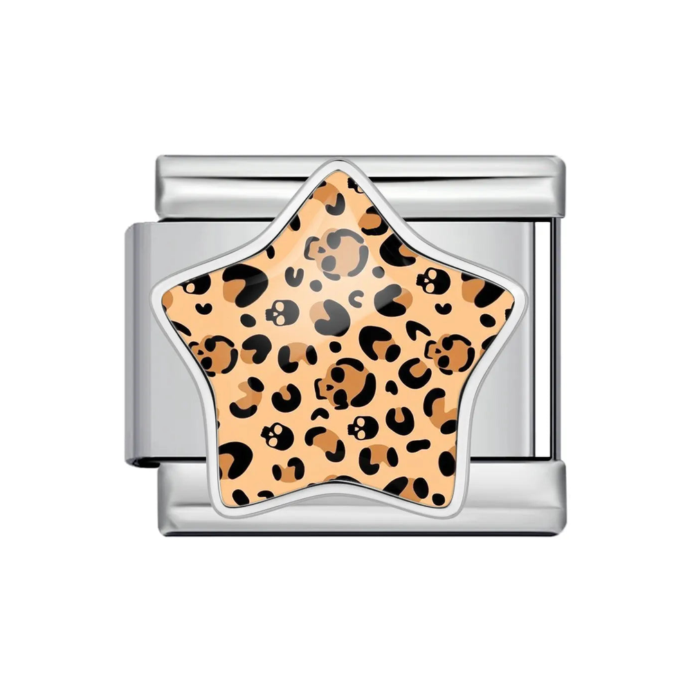 Silver Tan Leopard Star Italian Charm clean product thumbnail