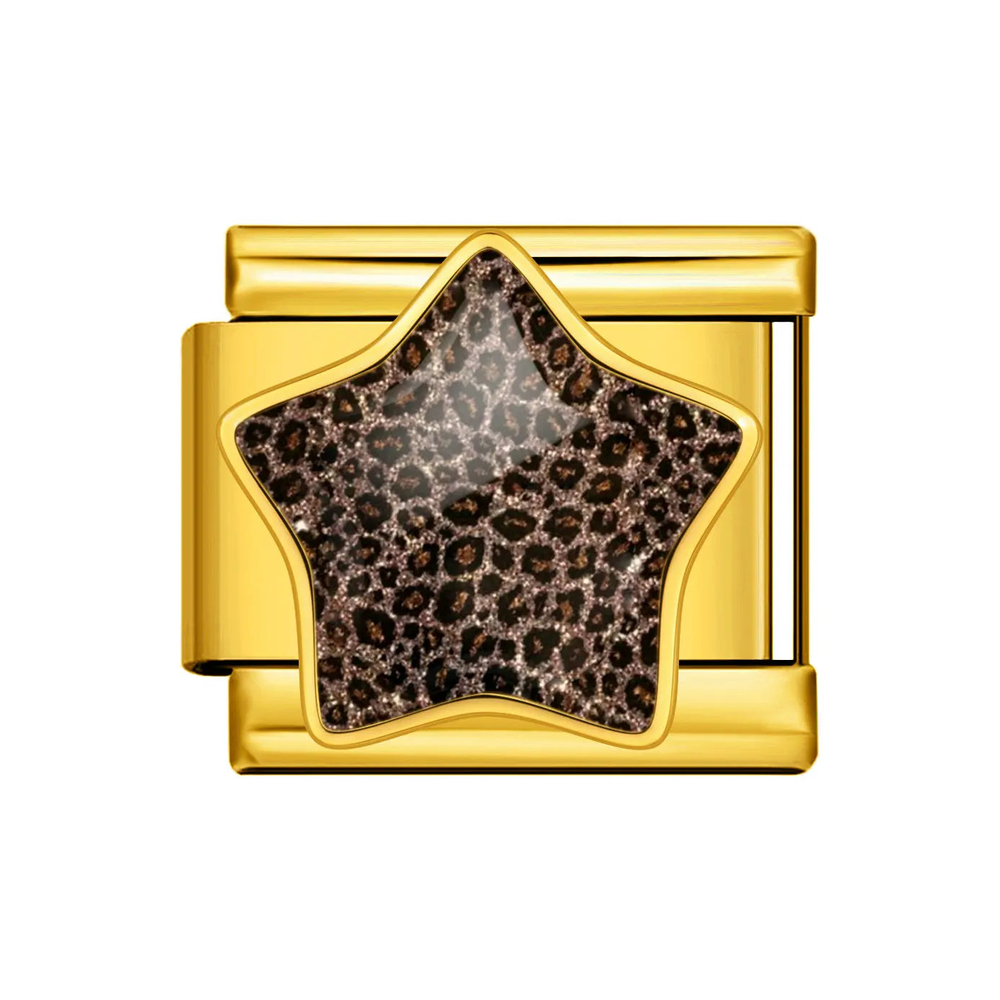 Gold Brown Leopard Star Italian Charm clean product thumbnail