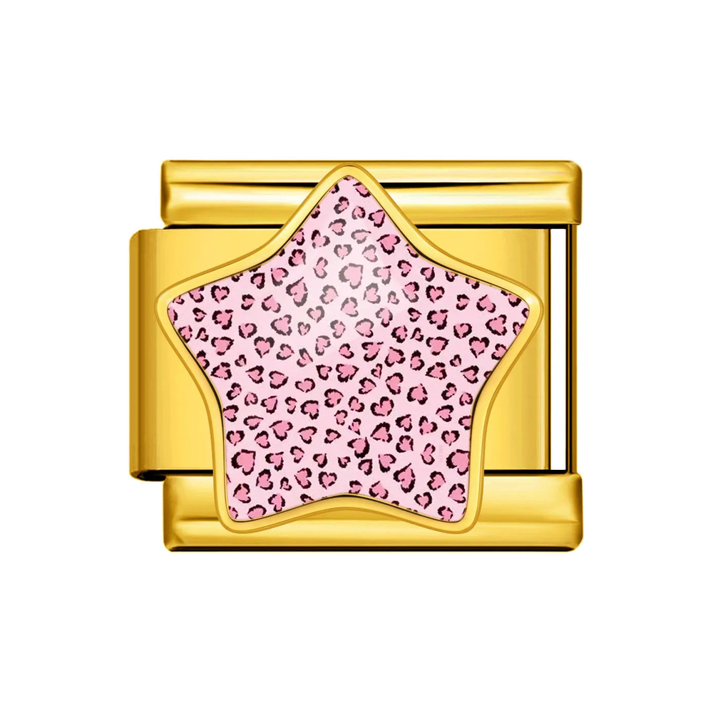 Gold Pink Micro-Leopard Star Italian Charm clean product thumbnail