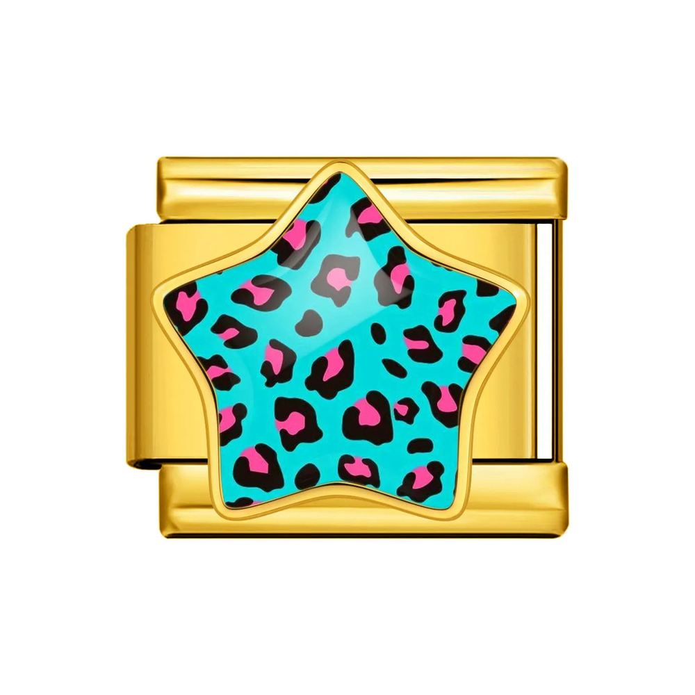Gold Turquoise Pop Leopard Star Italian Charm clean product thumbnail