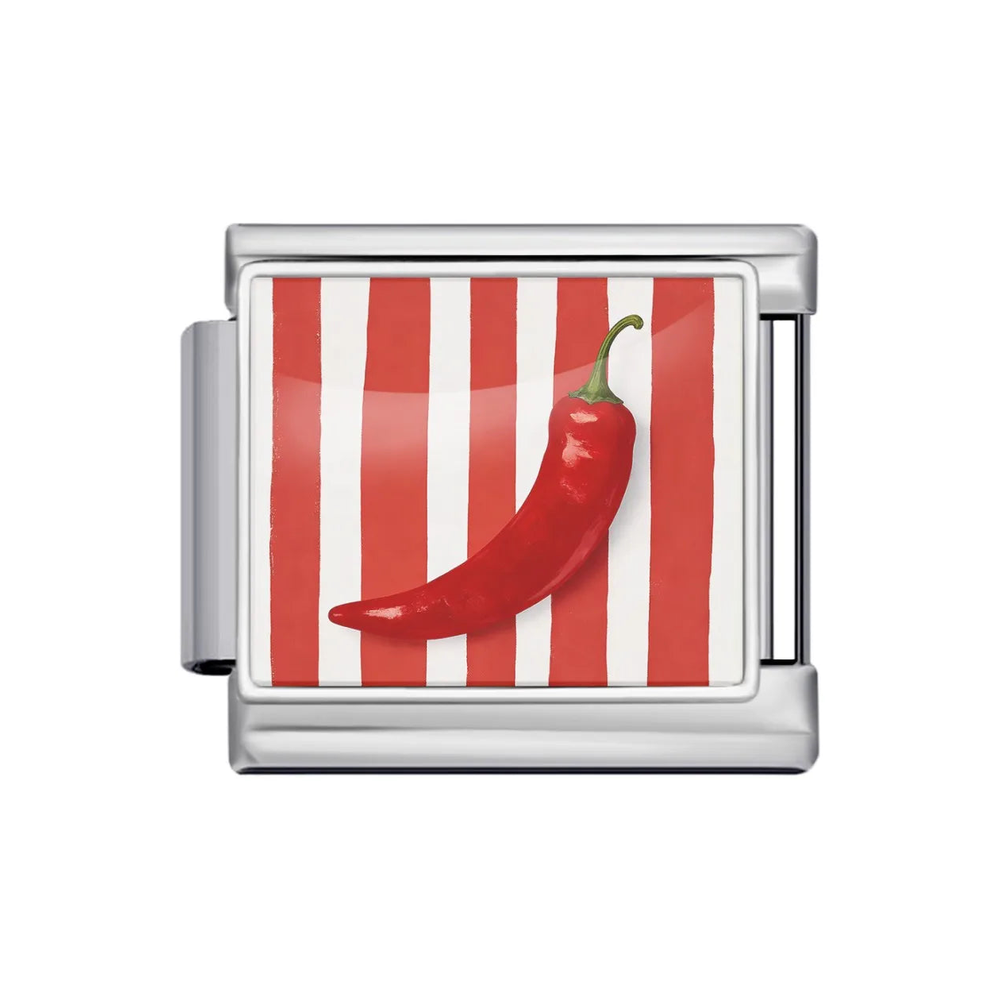 Silver Red Chili Pepper Stripe Italian Charm clean product thumbnail