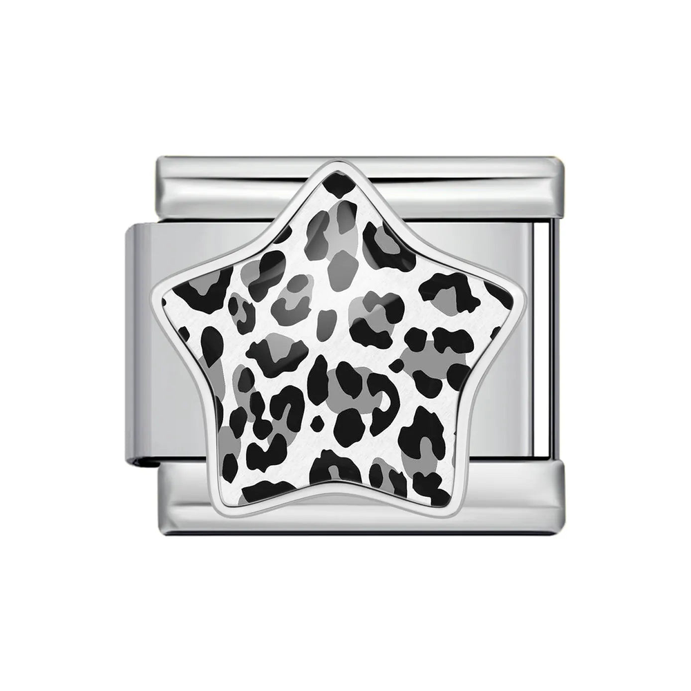 Silver Black & White Leopard Star Italian Charm clean product thumbnail