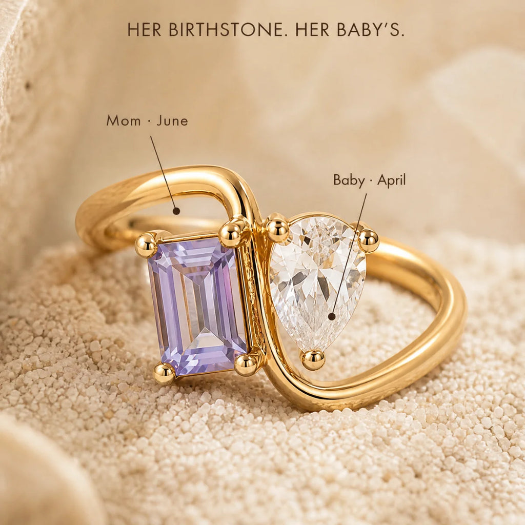 Personalised Two Birthstone Toi et Moi Ring
