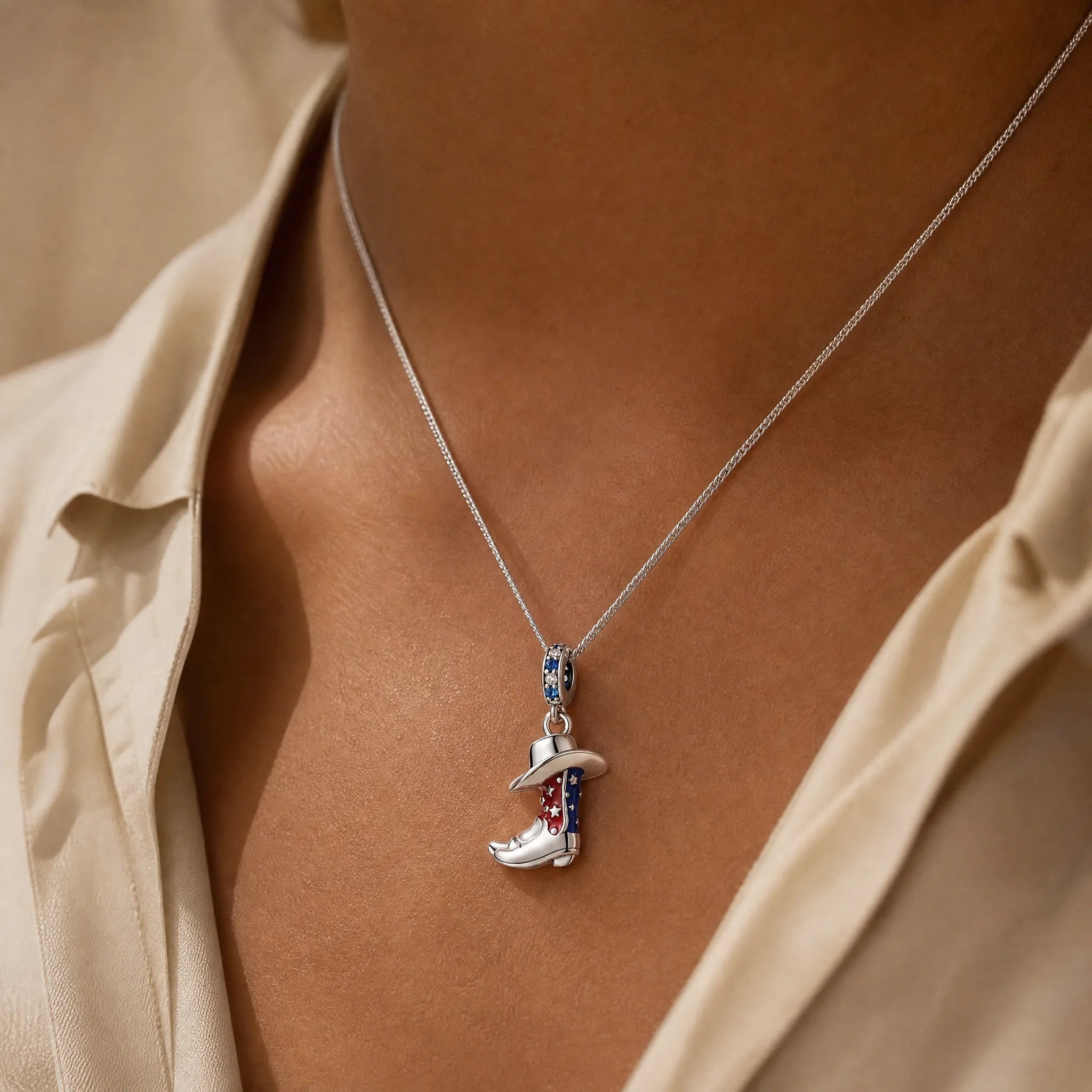 CALEO lifestyle necklace image - Patriotic Cowboy Boot Dangle Charm - 2026-07-22