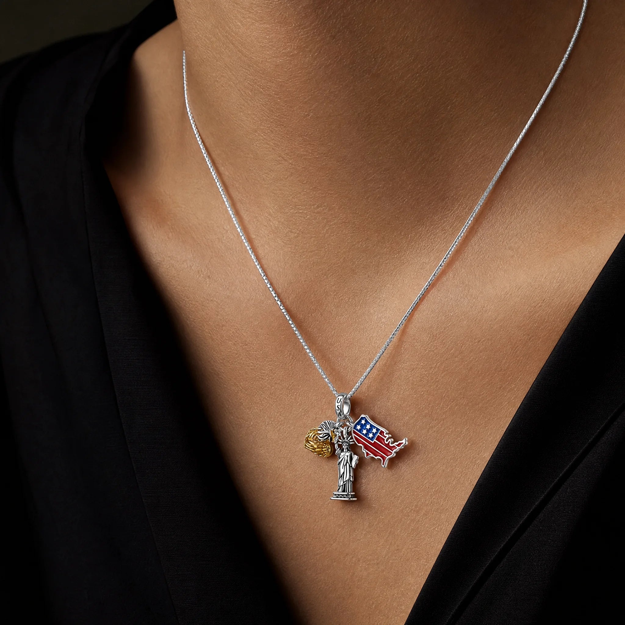 CALEO lifestyle necklace image - Statue of Liberty, Eagle & Map Dangle Charm - 2026-07-22
