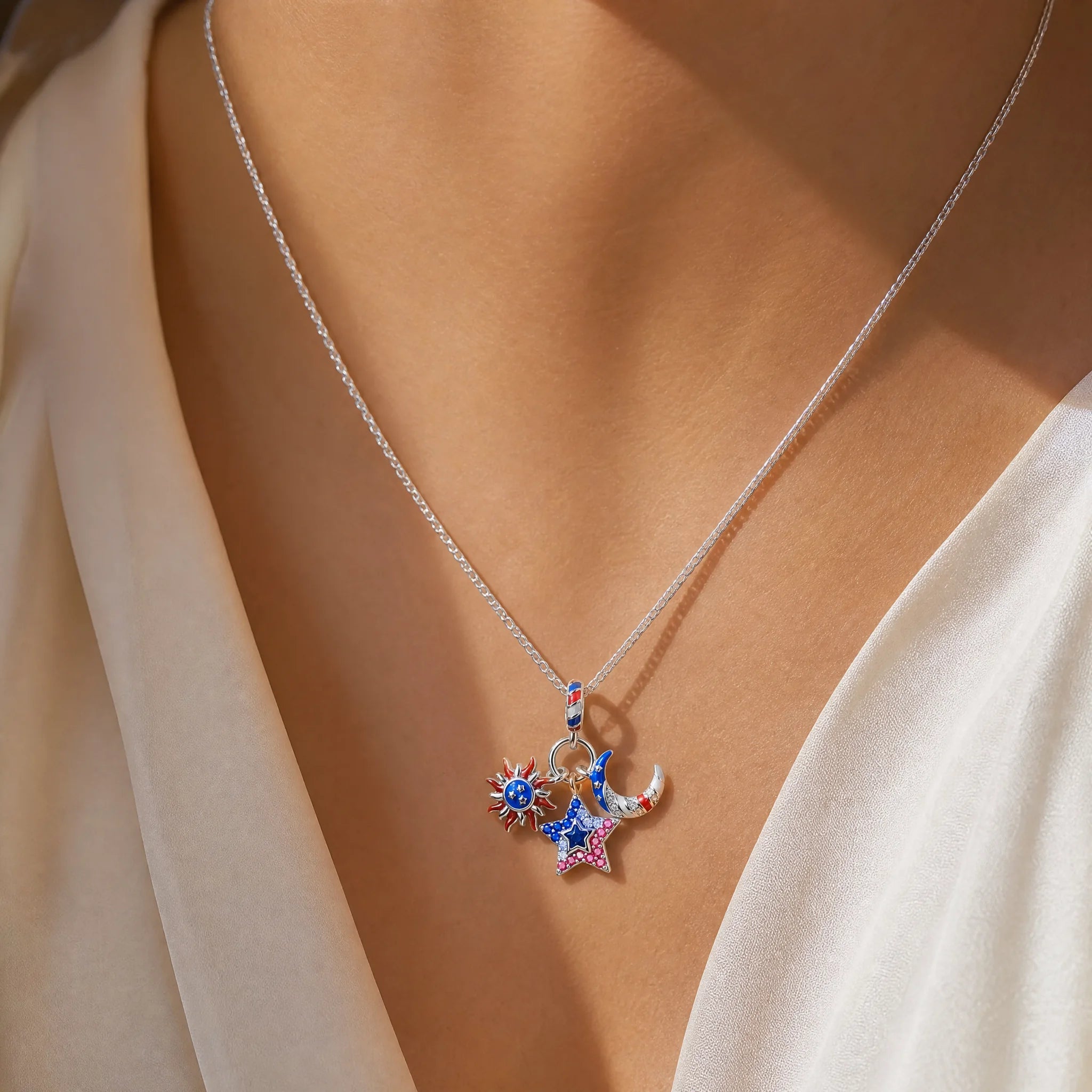 CALEO lifestyle necklace image - Patriotic Sun Moon & Star Dangle Charm - 2026-07-22