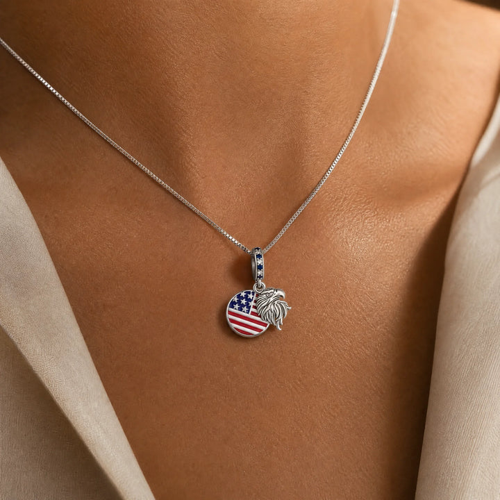 CALEO lifestyle necklace image - American Eagle Flag Medallion Dangle Charm - 2026-07-22