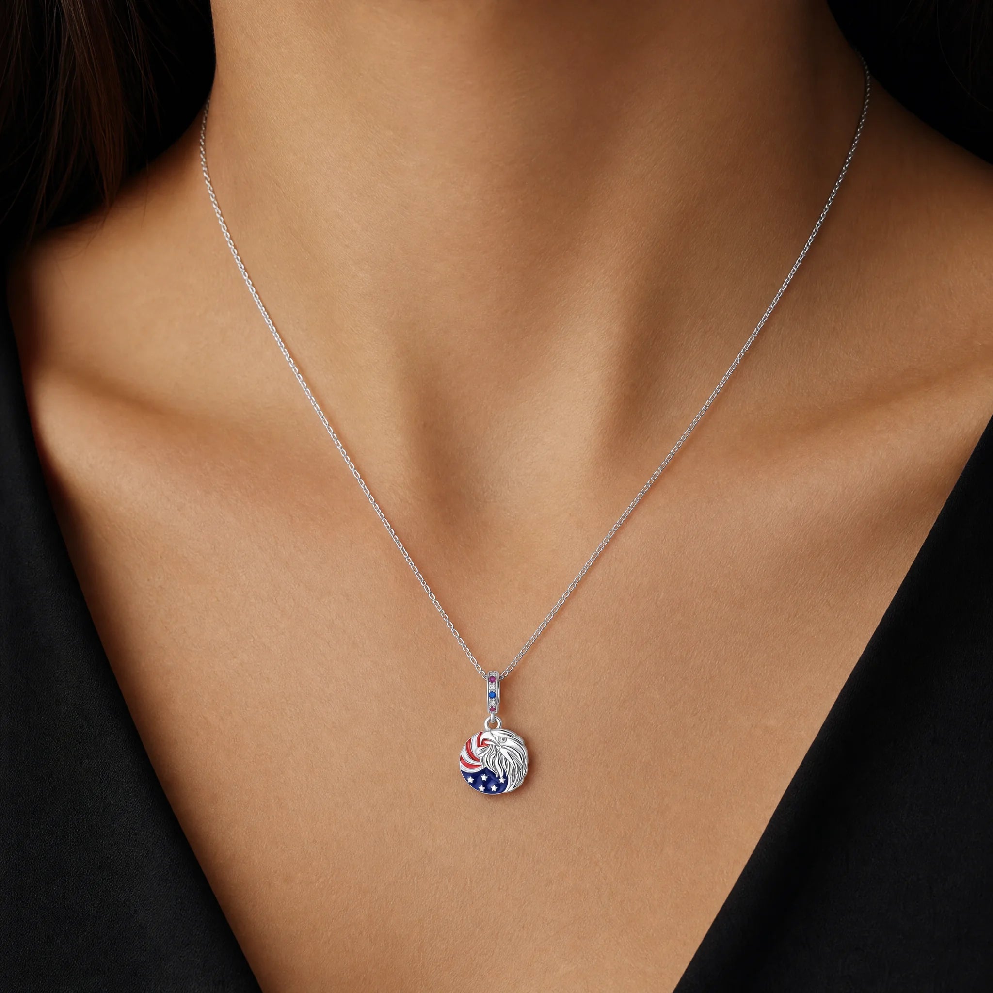 CALEO lifestyle necklace image - American Eagle Flag Dangle Charm - 2026-07-22
