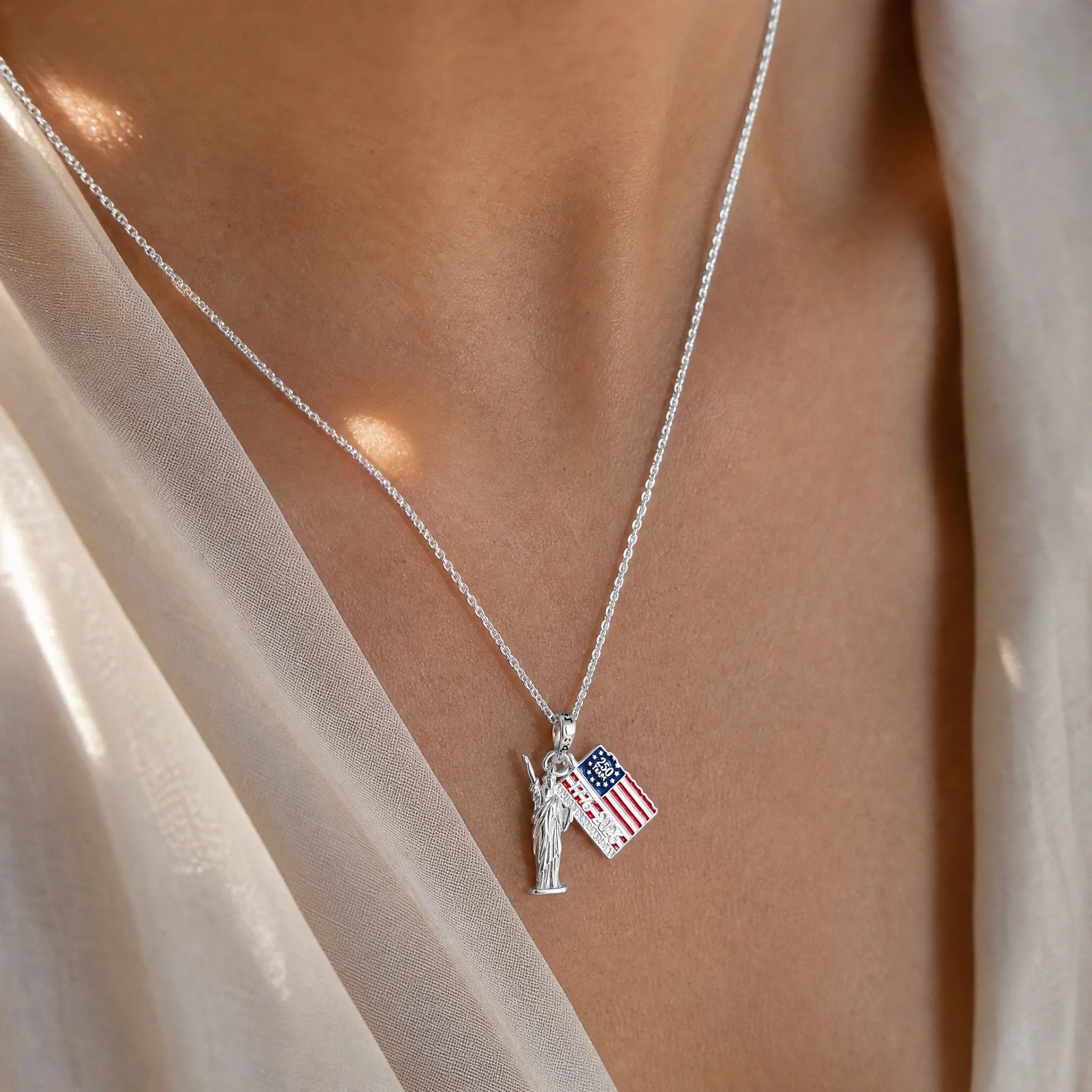 CALEO lifestyle necklace image - Statue of Liberty & Flag Dangle Charm - 2026-07-22