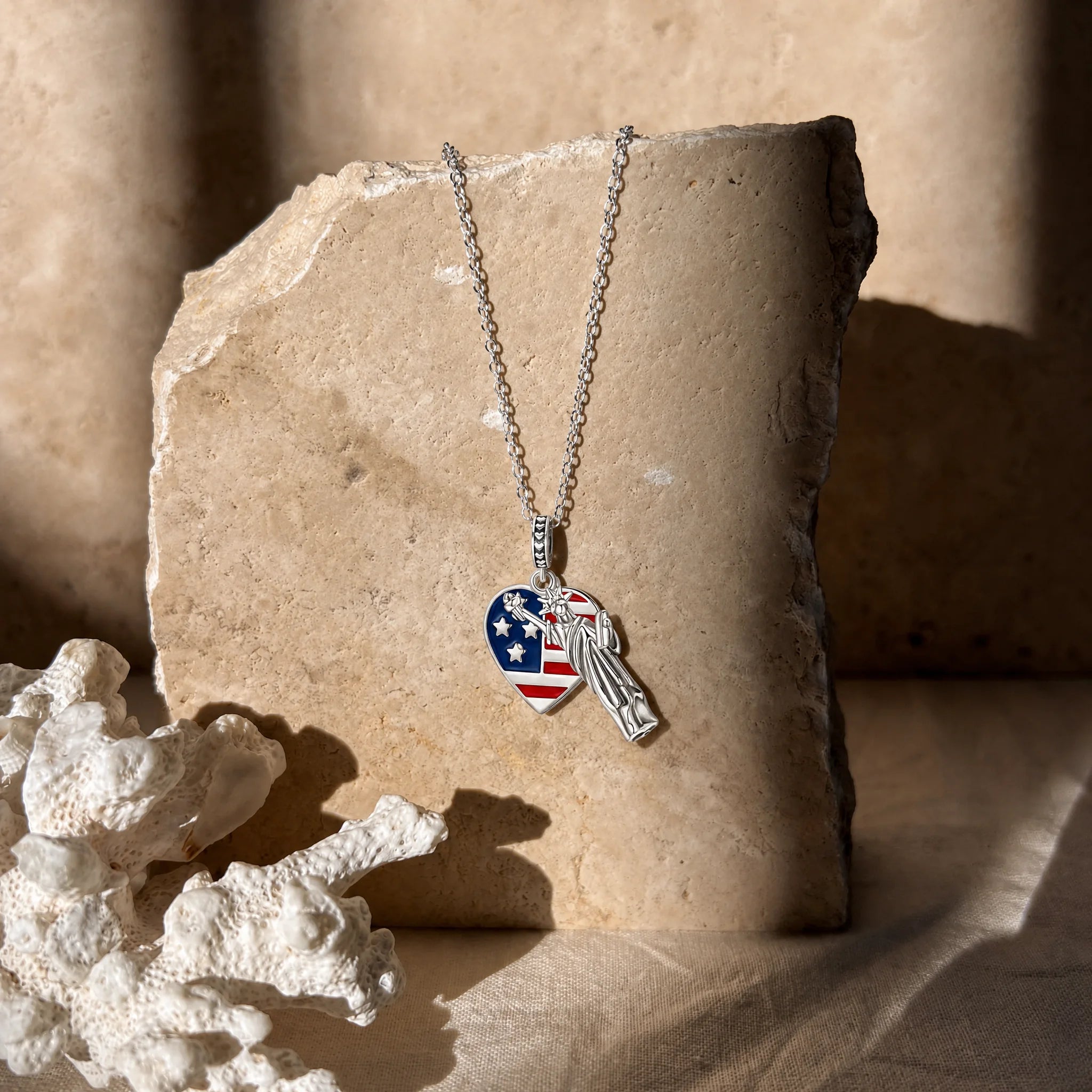 CALEO lifestyle necklace image - Statue of Liberty Flag Heart Dangle Charm - 2026-07-22
