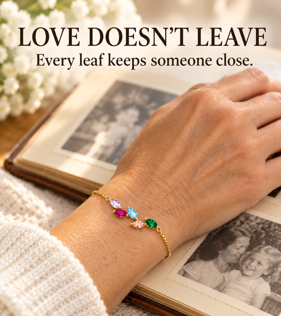 Leaf Family Birthstone Bracelet