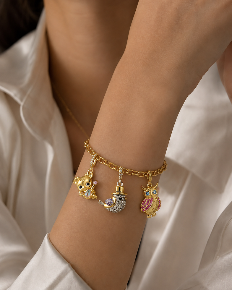 Gold Vermeil Owl Dangle Charm