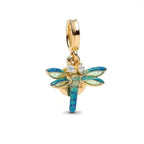Gold Blue Dragonfly Dangle Charm