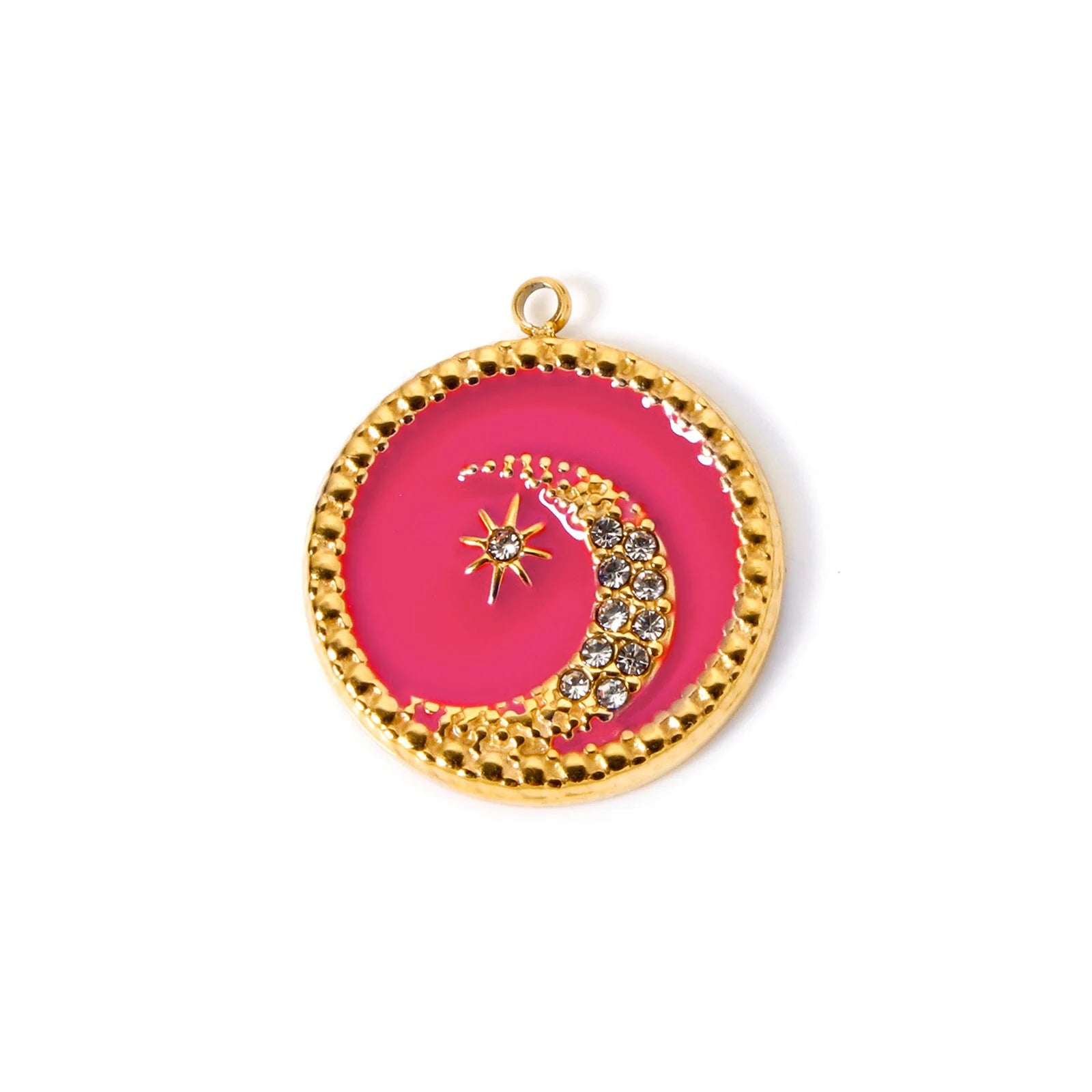 Gold Pink Star Crescent Pendant Charm