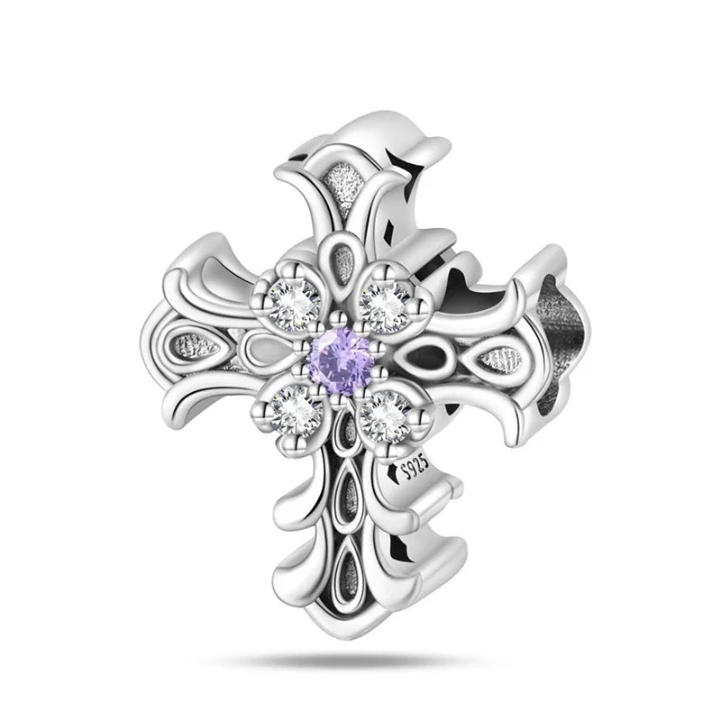 Purple Crystal Cross Charm