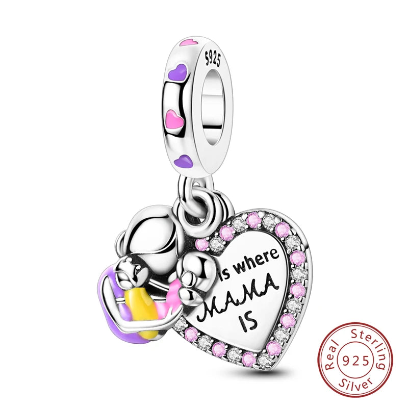 Fit Original 925 Sterling Silver Charms Beads Little Bear Lamb Little Flying Pig Pink Charms For Women DIY Birthday Jewelry Gift
