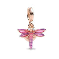 Rose Gold Pink Dragonfly Dangle Charm