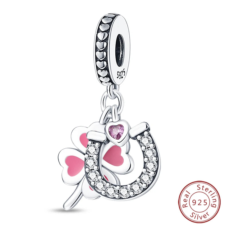 Fit Original 925 Sterling Silver Charms Beads Little Bear Lamb Little Flying Pig Pink Charms For Women DIY Birthday Jewelry Gift