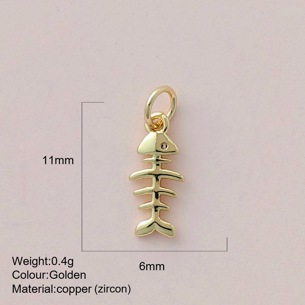 Gold Minimal Fishbone Pendant Charm