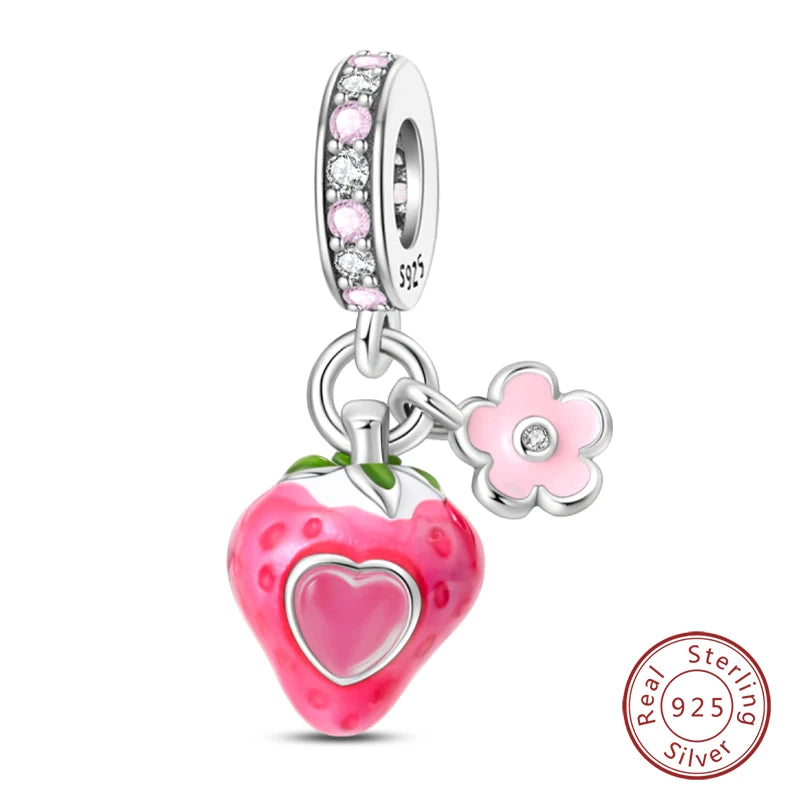 Fit Original 925 Sterling Silver Charms Beads Little Bear Lamb Little Flying Pig Pink Charms For Women DIY Birthday Jewelry Gift