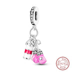 Fit Original 925 Sterling Silver Charms Beads Little Bear Lamb Little Flying Pig Pink Charms For Women DIY Birthday Jewelry Gift