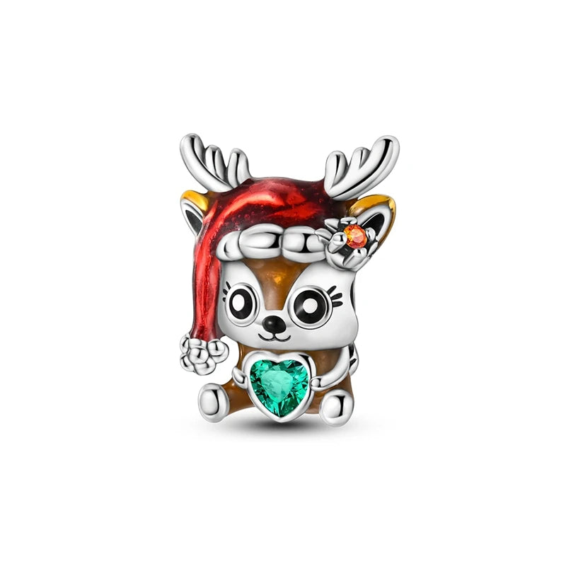 Sitting Christmas Reindeer Heart Charm