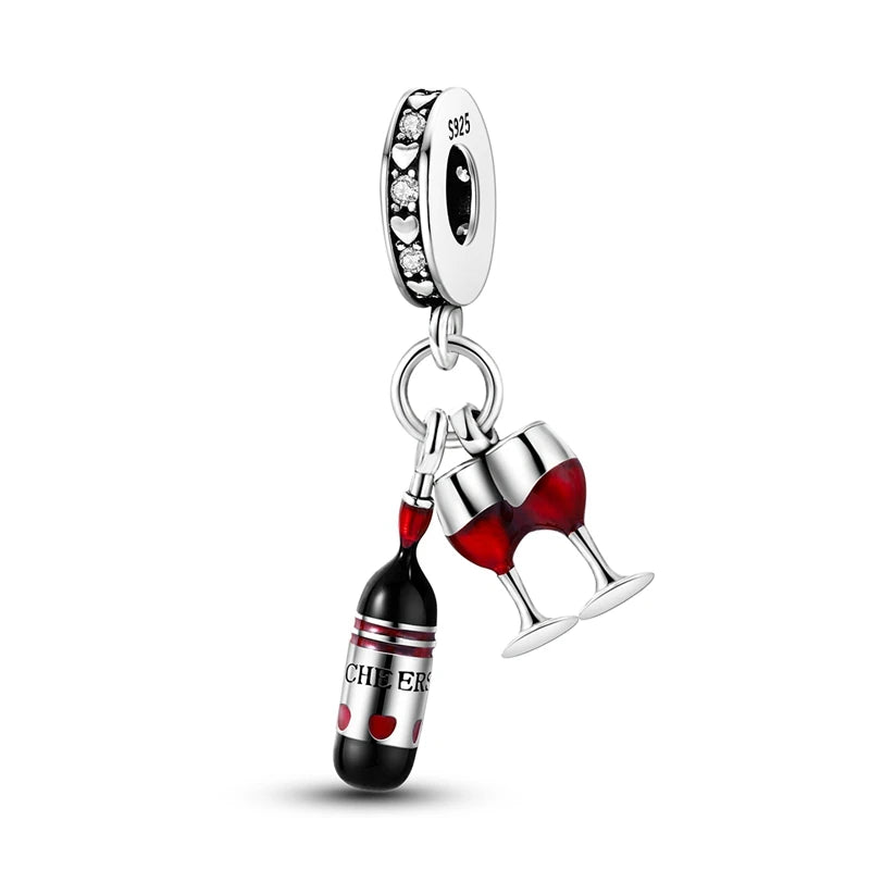 Wine Bottle & Glass Dangle Charm
