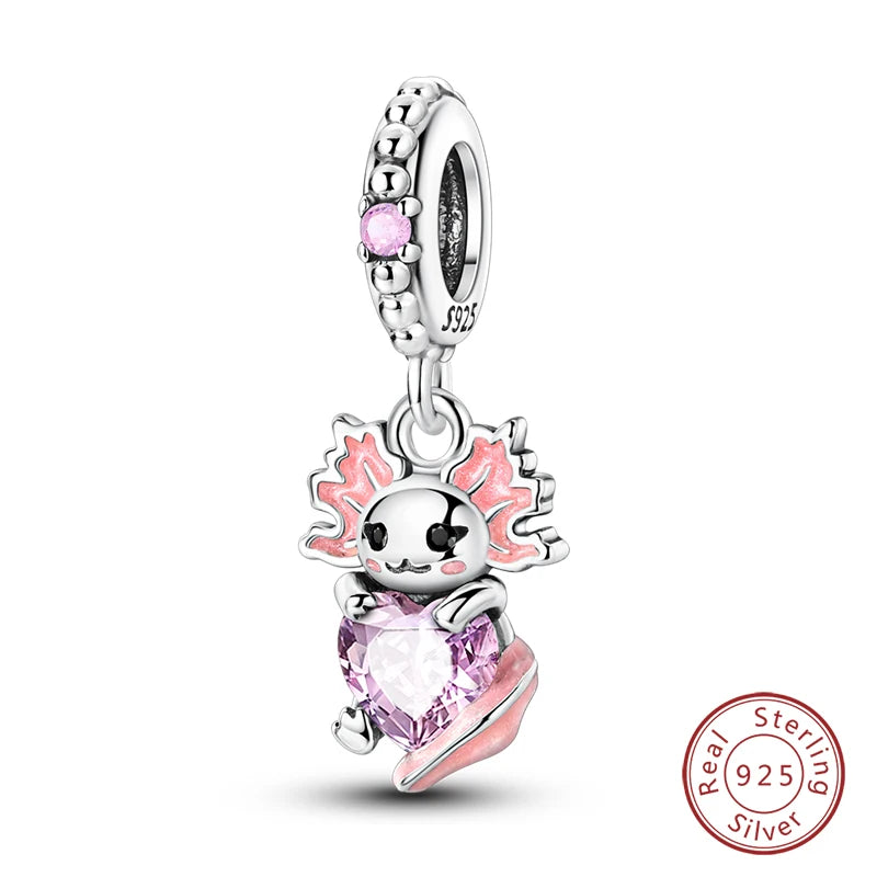 Fit Original 925 Sterling Silver Charms Beads Little Bear Lamb Little Flying Pig Pink Charms For Women DIY Birthday Jewelry Gift