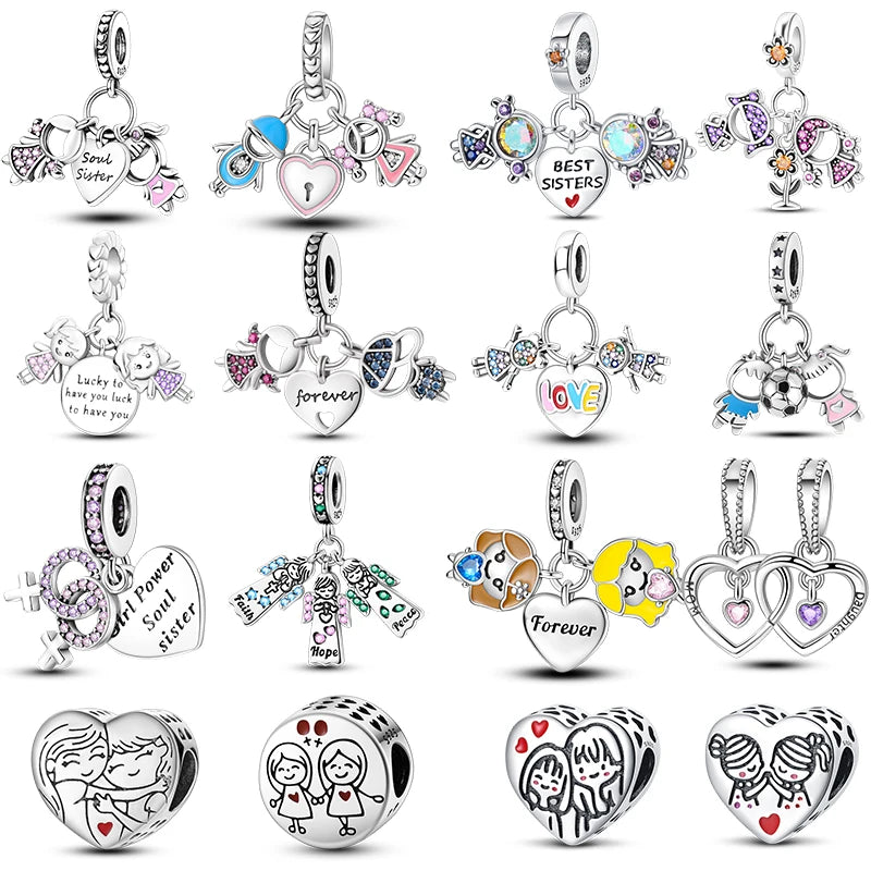 New 925 Silver Color Family Brothers and Sisters Charms Beads Fit Qikaola 925 Original Bracelets Fine DIY Birthday Jewelry